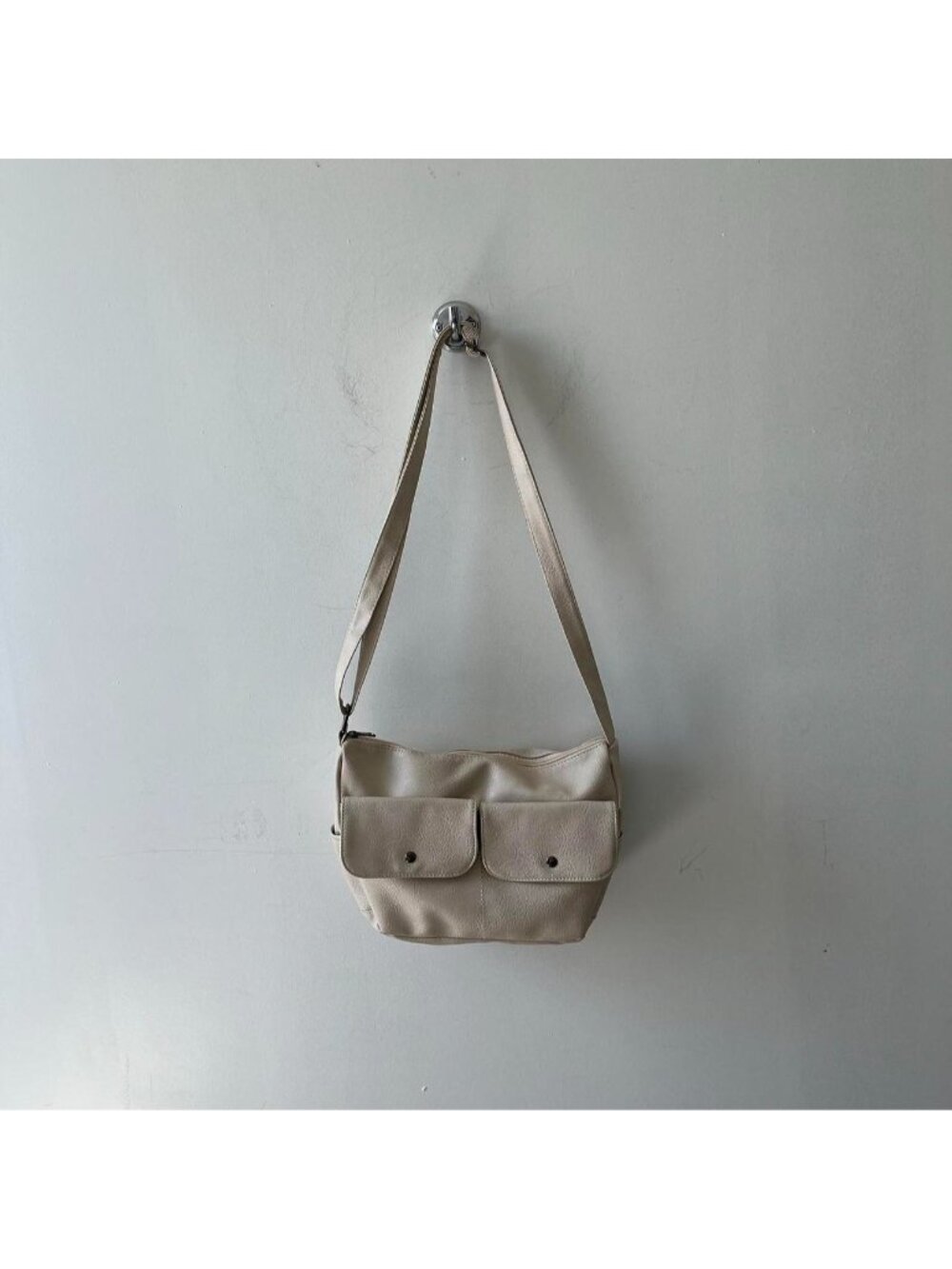 Cream / Beige Faux Leather Shoulder Bag / Purse (Adjustable Strap)
